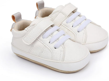 SOFMUO Baby Boys Girls High Top Ankle PU Leather Sneakers Soft Rubber Sole Infant Moccasins Newborn Oxford Loafers Anti-Slip Toddler Wedding Uniform Dress Shoes