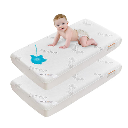 BEDLORE Waterproof Crib Mattress Protector 2 Pack, Ultra Soft Bamboo Viscose Crib Mattress Pad