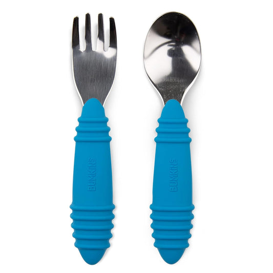 Bumkins Toddler Utensils, Kids Size Fork and Spoon Set, Silicone and Stainless-Steel Training