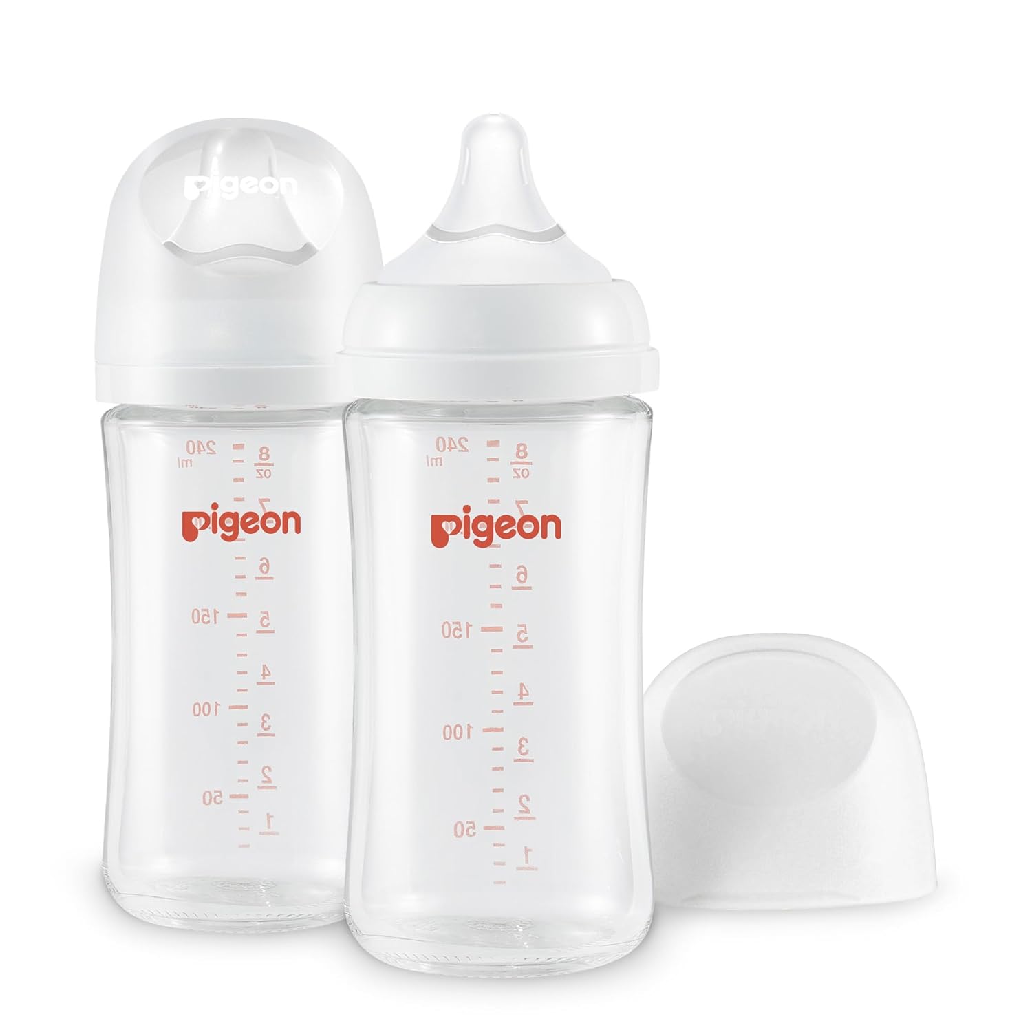 Pigeon Glass Nursing Bottle Wide Neck, Anti-Colic, Streamlined Body, Natural Feel, Easy to Clean