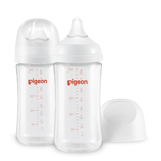 Pigeon Glass Nursing Bottle Wide Neck, Anti-Colic, Streamlined Body, Natural Feel, Easy to Clean