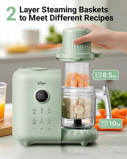 Bear Baby Food Maker with Two Layer Steam Baskets, Multifunction Baby Food Processor Steamer Puree