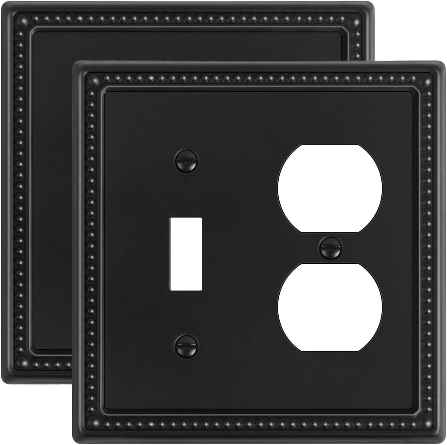 2-Pack Combo Toggle/Duplex Light Switch Cover Plate, Black Metal Wall Outlet Cover Plate, Decorative Beaded Wall Socket Receptacle Cover for Electrical Outlets, Light Switch