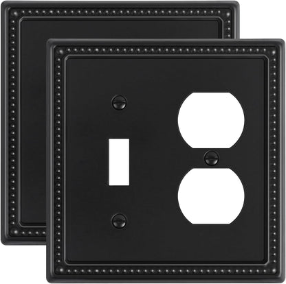 2-Pack Combo Toggle/Duplex Light Switch Cover Plate, Black Metal Wall Outlet Cover Plate, Decorative Beaded Wall Socket Receptacle Cover for Electrical Outlets, Light Switch