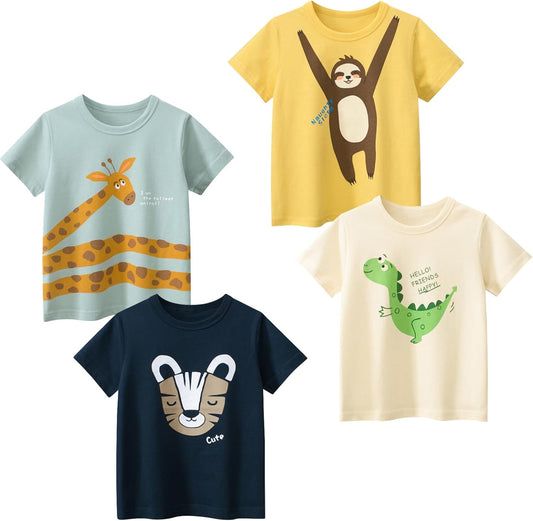 Boys' 4-Pack Excavator Short Sleeve Crewneck T-Shirts Top Tee Size 2-7 Years Toddler Boys' Value Pack Cotton T-Shirt