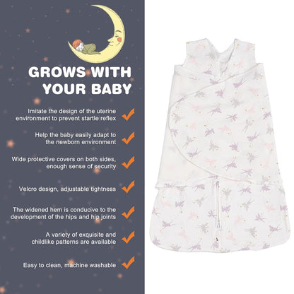 Swaddle-Blanket Baby Girl & Boy Swaddles Newborn Infant Transition 100% Cotton Wrap Blankets, 3-Way Adjustable Wearable Blanket, TOG 1.0 (Little Fairy 0-3 momth)