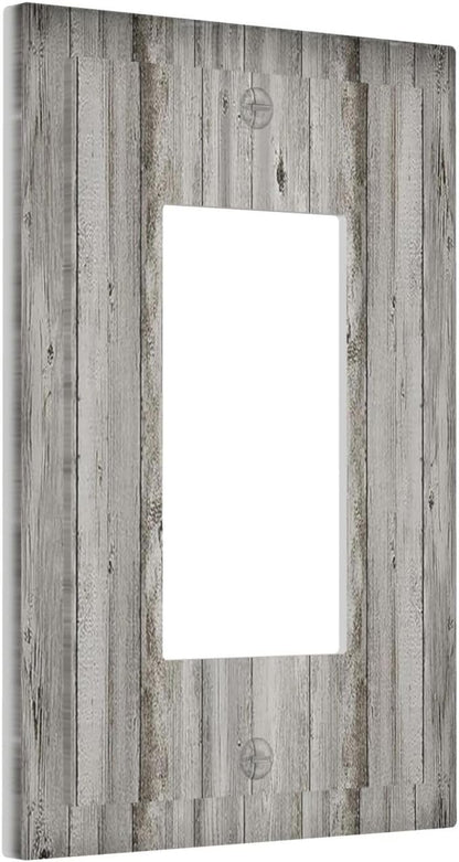 Decorative Outlet Covers Farmhouse Rustic Grey Barn Door Wood 1 Gang Single Rocker Light Switch Cover Plate Wall Plates GFCI Faceplate for Bedroom Cabin Decor