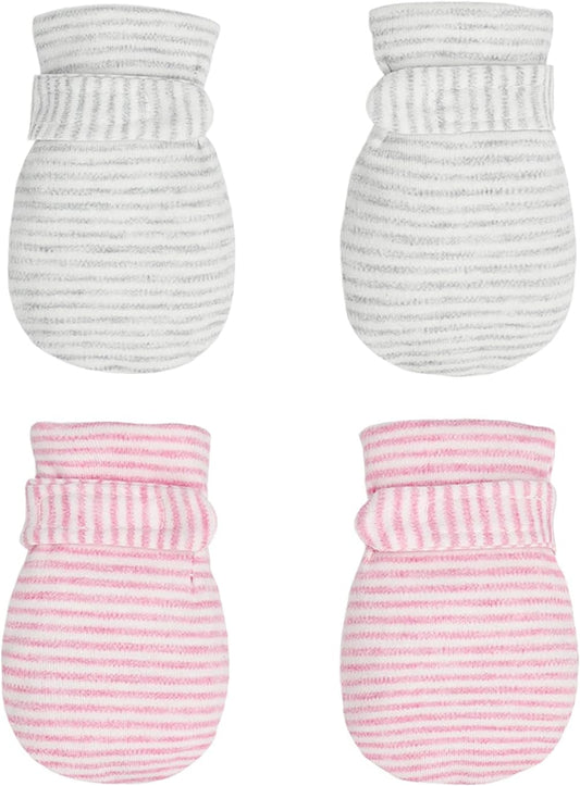 Newborn Baby No Scratch Mittens Stay On, 100% Cotton Breathable, Adjustable Infant Gloves for Baby Boys Girls Mittens