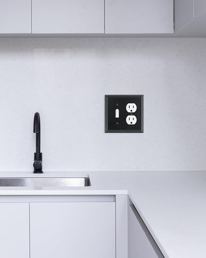 2-Pack Combo Toggle/Duplex Light Switch Cover Plate, Black Wall Outlet Cover Plate, Decorative Wall Receptacle Cover for Electrical Outlets, Light Switch, Durable Solid Zinc Alloy
