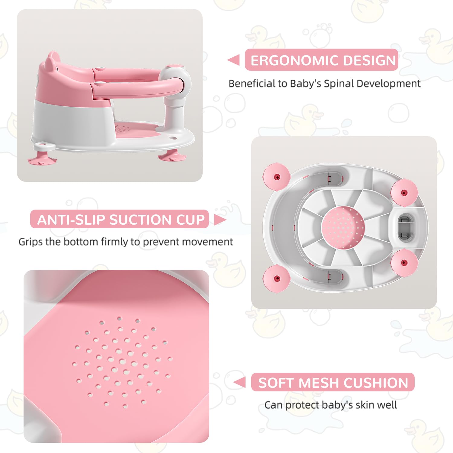Baby Bath Seat for Babies 6 Months & up, Non-Slip Toddler Bath Seats for Babies Sitting Up, Safe