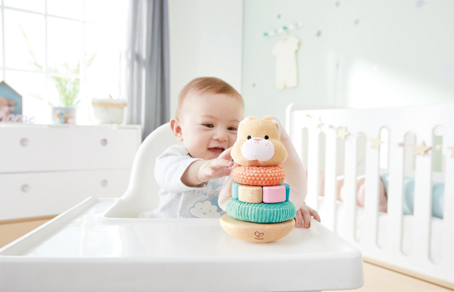 Hape Bunny Stacker|Wooden Stacking Rings|Wobble Learning Tower Developmental Toy, for Babies 10