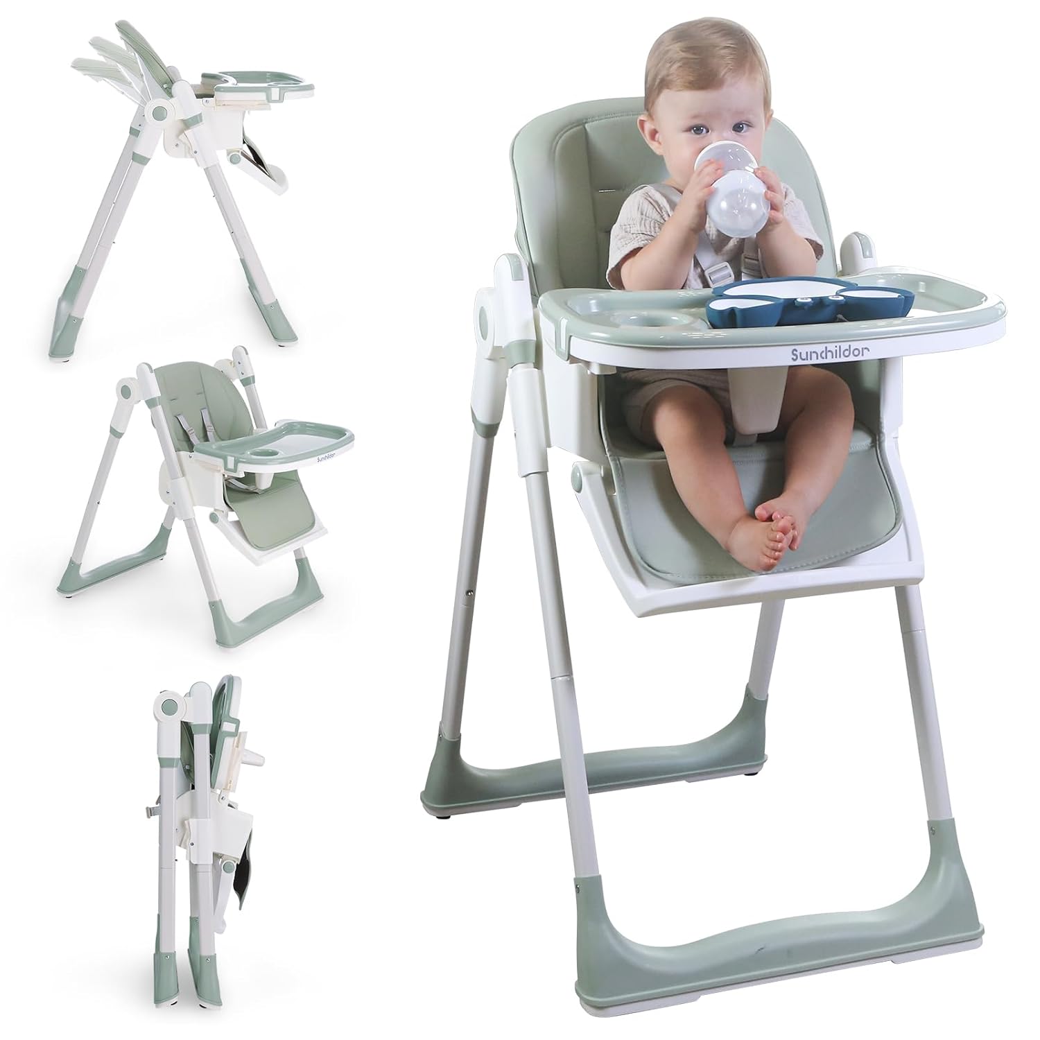 3 in 1 Baby High Chair with Wheels, Adjustable 5 Point Harness, Tray, Foot Rest, Backrest and Seat