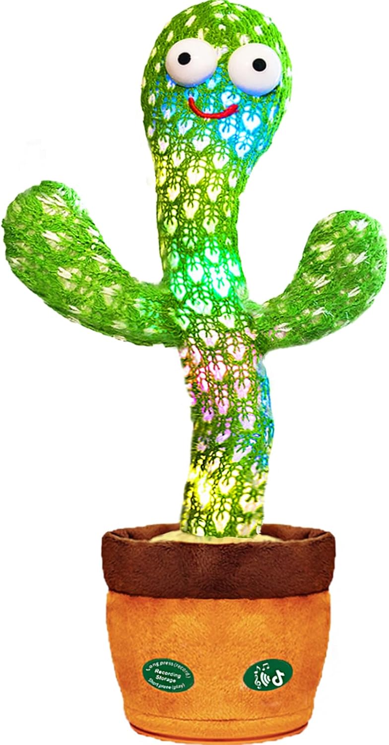 Talking Cactus Toy with LED 120 English Songs, Singing Cactus Dancing Musical Toy, Tummy Time Toys Baby Mimicking Repeats What You Say (Audio Recording & Retelling) Boys Girls Interactive Gift
