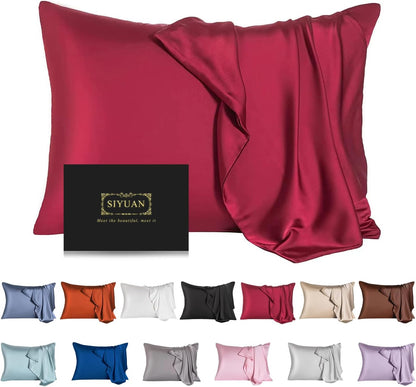Mulberry Silk Pillowcase for Hair and Skin,Queen Size Cooling Silk Pillow Case with Hidden Zipper,Allergen Proof Dual Sides Soft Breathable Smooth Silk Pillow Cover for Women(Queen,Dark Red)