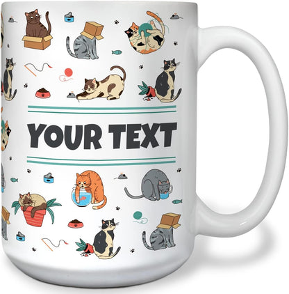 Personalized Mug for Kids - Cats - Custom Name/Text, Ceramic Hot Chocolate/Cocoa/Coffee Cup for Boys/Girls, Birthday/Christmas/Holiday Gift - 15 oz, White Handle