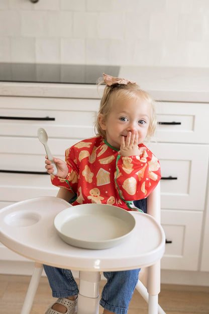 Tiny Twinkle Mess Proof Baby Bib,Waterproof Smock Baby Bib for Eating,Machine Washable Long Sleeve Bib,Baby Led Weaning,Toddler Bib Gingerbread, Small 6-24 Months