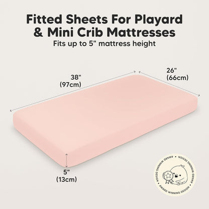 2-Pack Mini Crib Sheets Fitted - 38x26 Pack N Play Sheets for Pack and Play Mattress, Organic