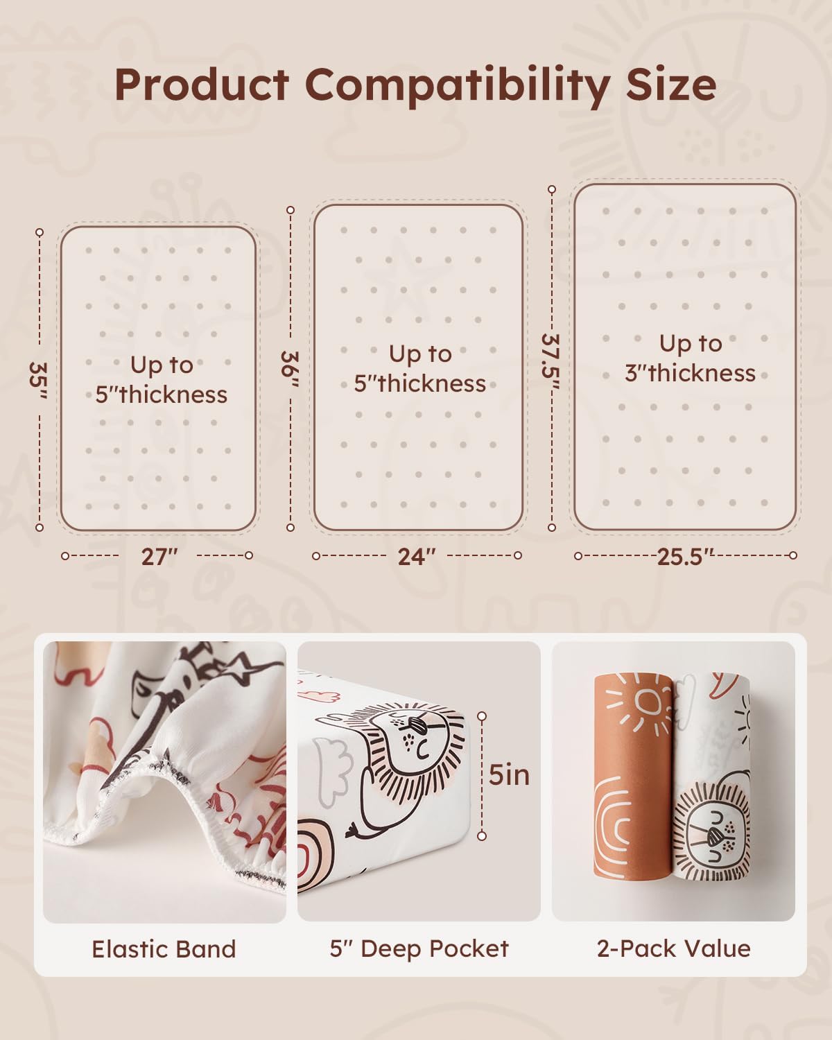 Yoofoss Baby Pack and Play Sheets 2 Pack for Boys and Girls - 38x26 Mini Crib Sheets Fitted Neutral
