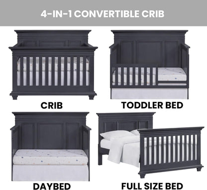 Oxford Baby Weston 4-in-1 Convertible Baby Crib, Midnight Slate, Green Guard Gold Certified