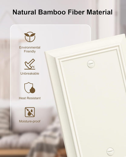 2-Pack Single Blank Wall Plate, Durable Natural Bamboo Fiber Wall Plate Cover,Light Almond 1 Gang Wall Plate for Unused Outlets/Switches, Corrosion Resistant