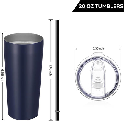 VEGOND 20oz Tumbler Bulk with Lid and Straw 6 Pack, Stainless Steel Vacuum Insulated Tumbler, Double Wall Coffee Cup Travel Mug, Navy Blue