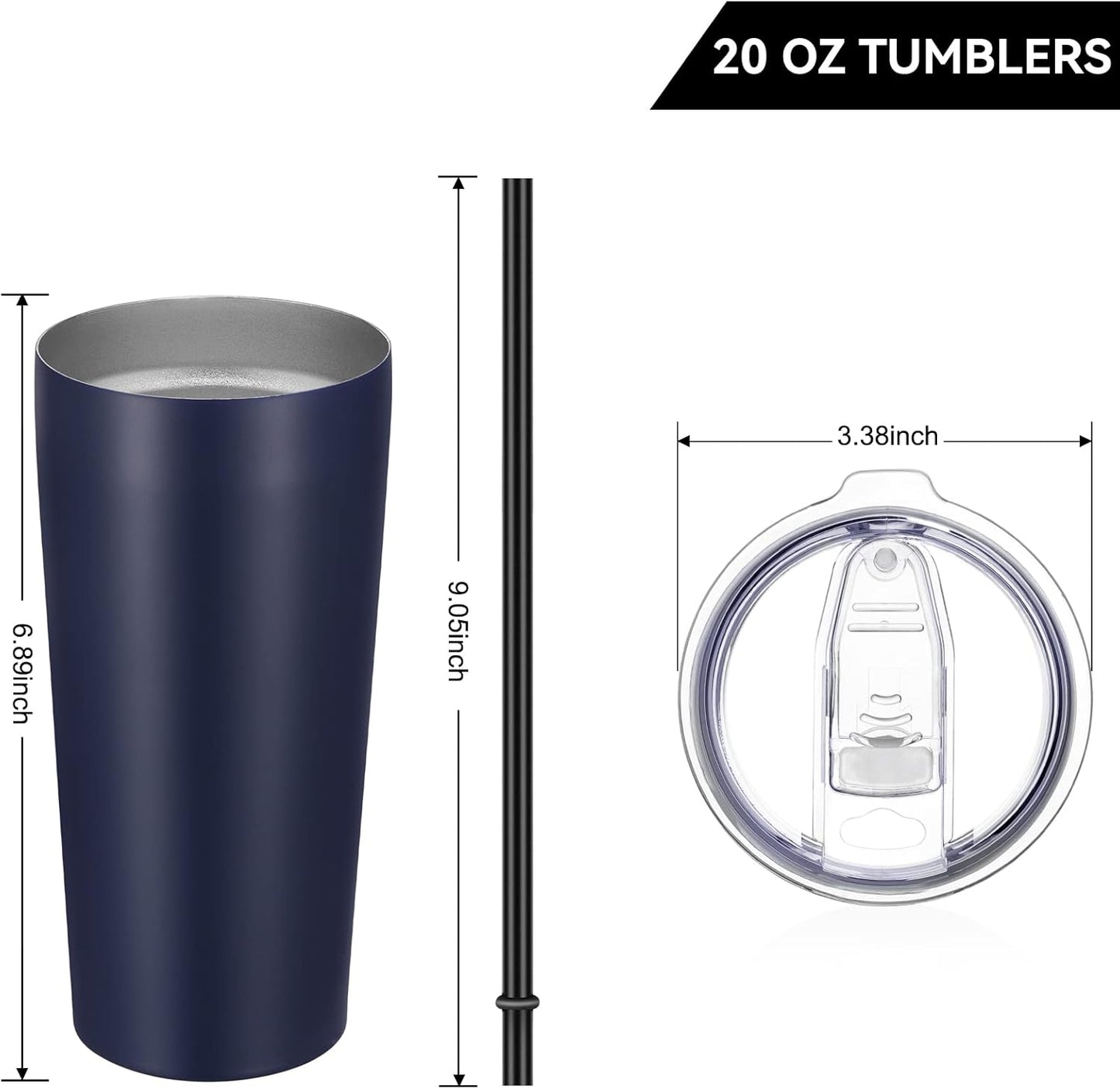 VEGOND 20oz Tumbler Bulk with Lid and Straw 1 Pack, Stainless Steel Vacuum Insulated Tumbler, Double Wall Coffee Cup Travel Mug, Navy Blue