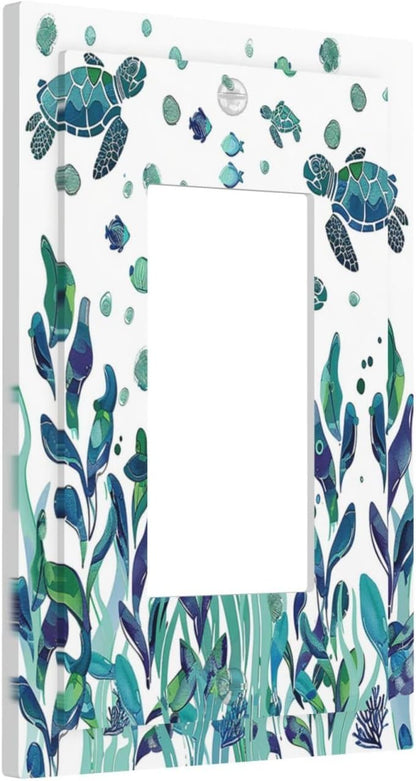 Decorative Outlet Covers Vibrant Turtle Seagrass Watercolor Painting 1 Gang Single Rocker Light Switch Cover Plate Wall Plates GFCI Faceplate for Bathroom living Room Decor