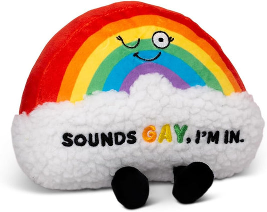Rainbow Plushie, Funny Meme Gag Gift, Comical Plush Collectible, White Elephant, Stocking Stuffer Present, Great for Emotional Support, Fun Desk Accessory, Weighted Base for Display