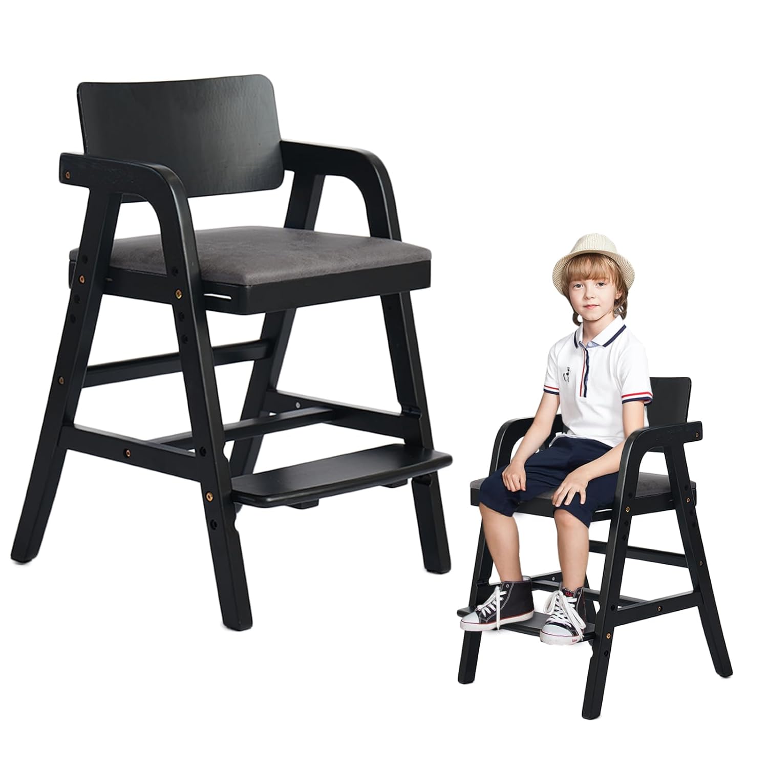 Solid Wood high Chairs for Toddlers,High Chair Grows with Kid for Dining, Study Chair for Children