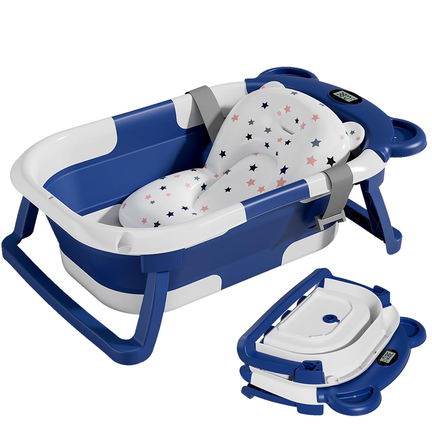 TPN Collapsible Baby Bathtub for Infants to Toddler with Real-time Temp Monitor+Floating