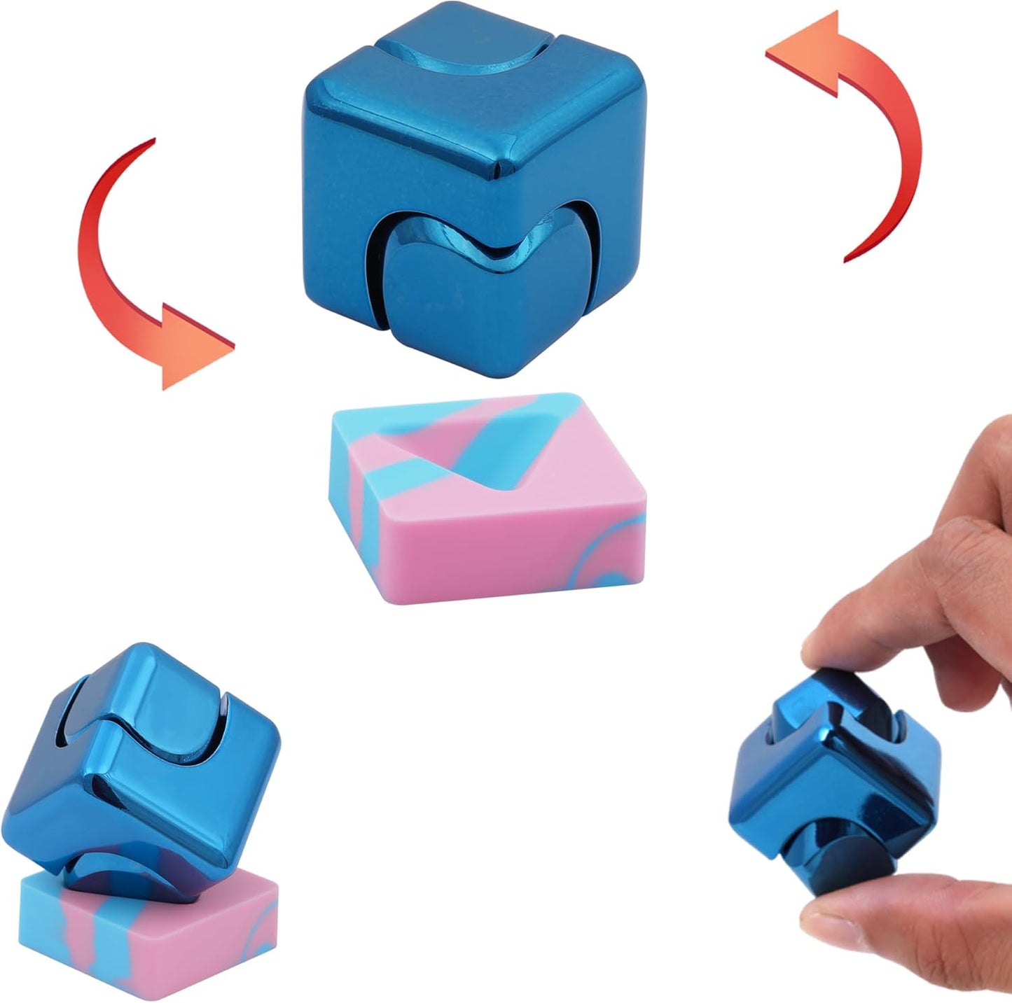 Desk Fidget Toys Spinner-Cube: Figetsss Cool Gadgets Metal Kinetic EDC-Toy with Silicone Base, ADHD Tools Cool Stuff Thing Office Toy Game Stress Relief Gift for Kid Children Teen Adult Christmas