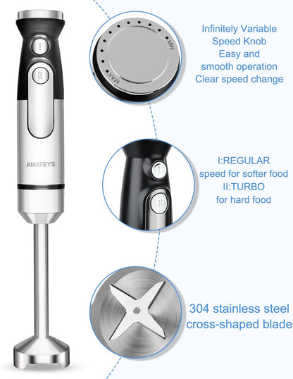 Immersion Blender Handheld,700W Hand Mixer Infinitely Variable Speeds,Multi-function Stainless