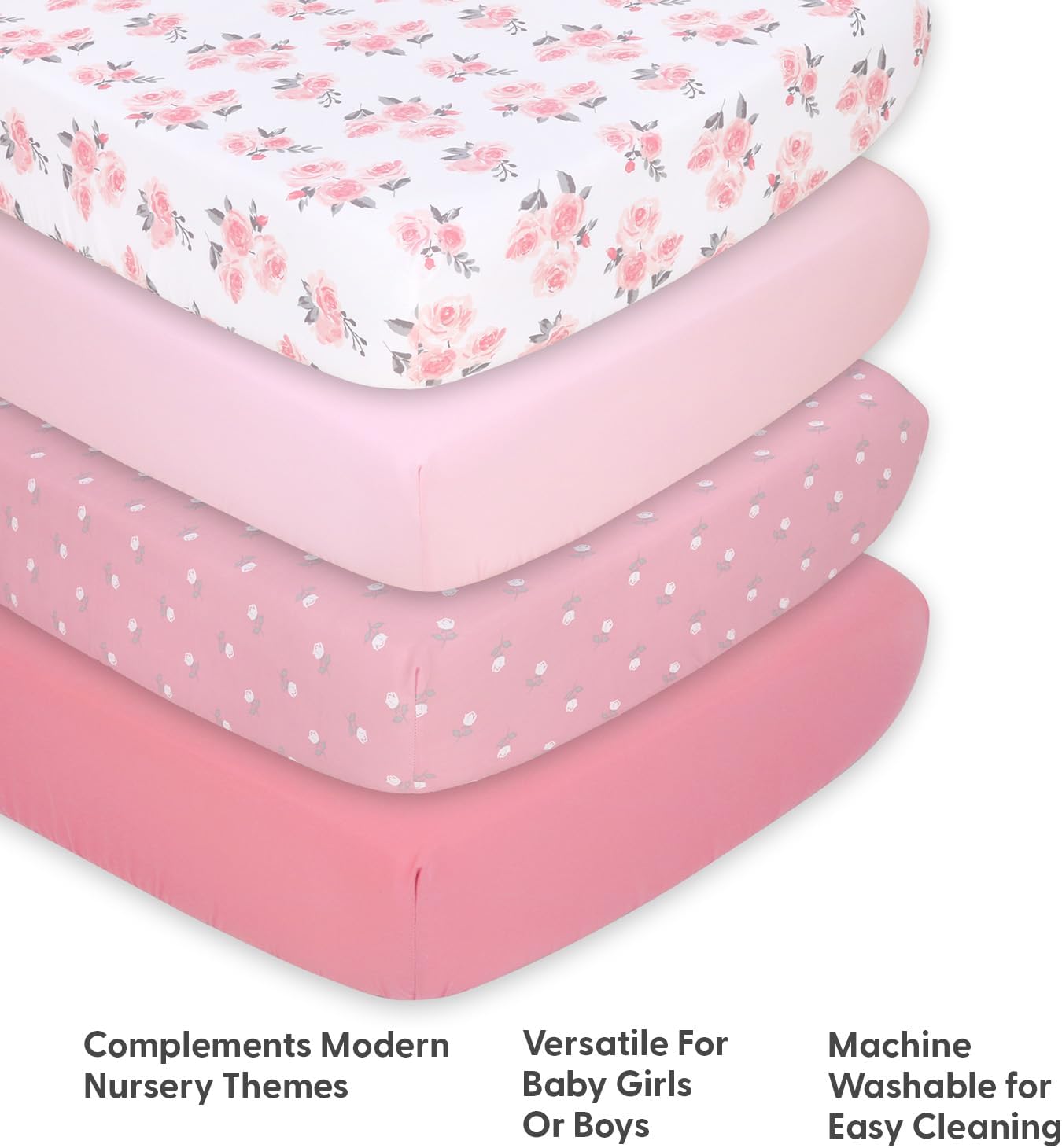 The Peanutshell 4-Pack Fitted Crib Sheet Set - Super Soft & Breathable Baby Girl Crib Sheets