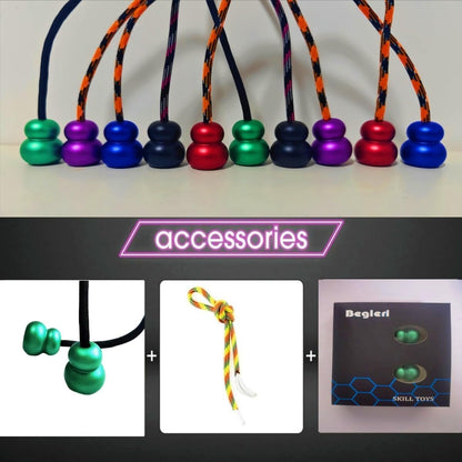 Begleri Fidget Beads, Aluminum Alloy- Practicing EDC Knuckle Finger Skill, Stress Relief Toy for Adult Relieve Anxiety Worry/with Replaceable Rope (Green)