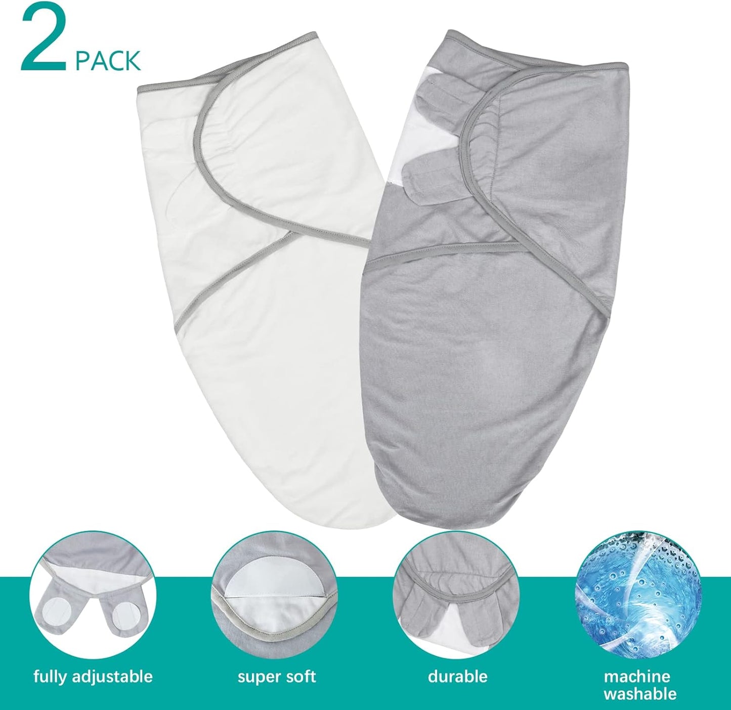 Biloban Baby Swaddle for Boys Girls, 3-6 Months, Cotton Blanket, Newborn Essentials, Grey & White