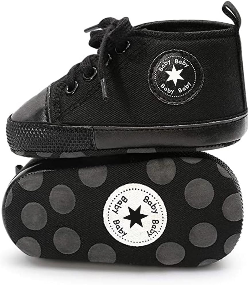 Unisex Baby Girls Boys Canvas High-top Shoes, Newborn Infant Anti-Slip Soft Sole Frist Walking Breathable Sneakers