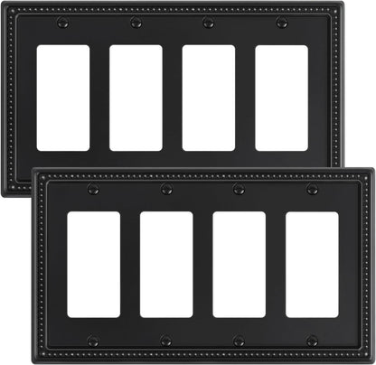 2-Pack Quad Decorator Outlet Cover Plate, Black Pearls Decorative Switch Plates and Outlet Covers, Metal Wall Plates for Electrical Outlets, Receptacle, GFCI Outlet, Dimmer Switch