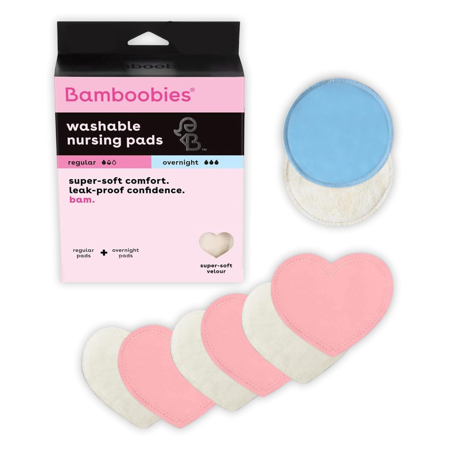 Bamboobies Nursing Pads, Ultra-Soft Velour, Reusable, Washable & Leak-Proof, 6 Ultra-Thin and 2