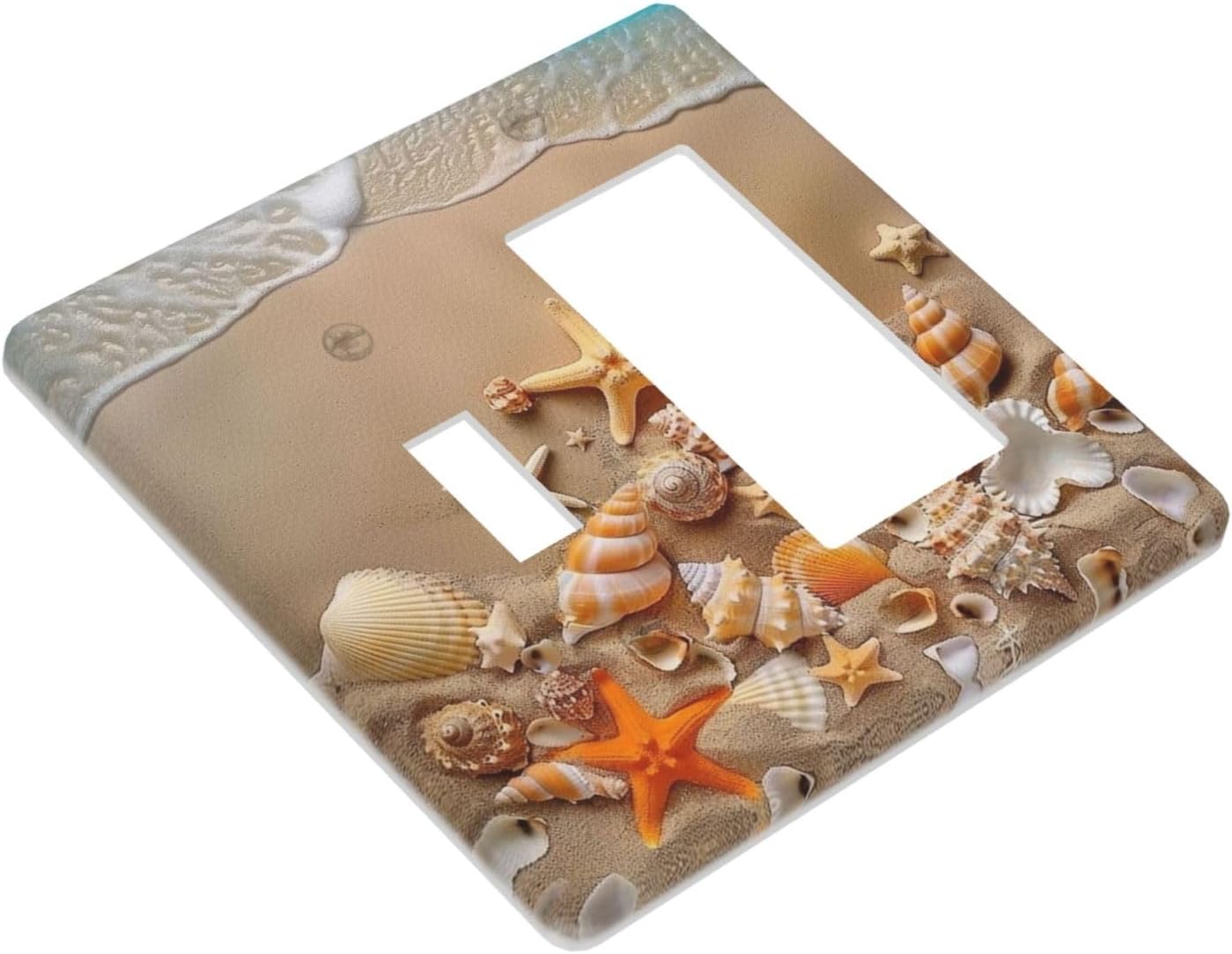 Decorative Outlet Covers Beachy Sea Ocean Seashell Starfish 2 Gang 1 Gang Wall Plate Cover Single Toggle Rocker Combo Light Switch Cover Plate Face Plate for Bedroom Home Decor