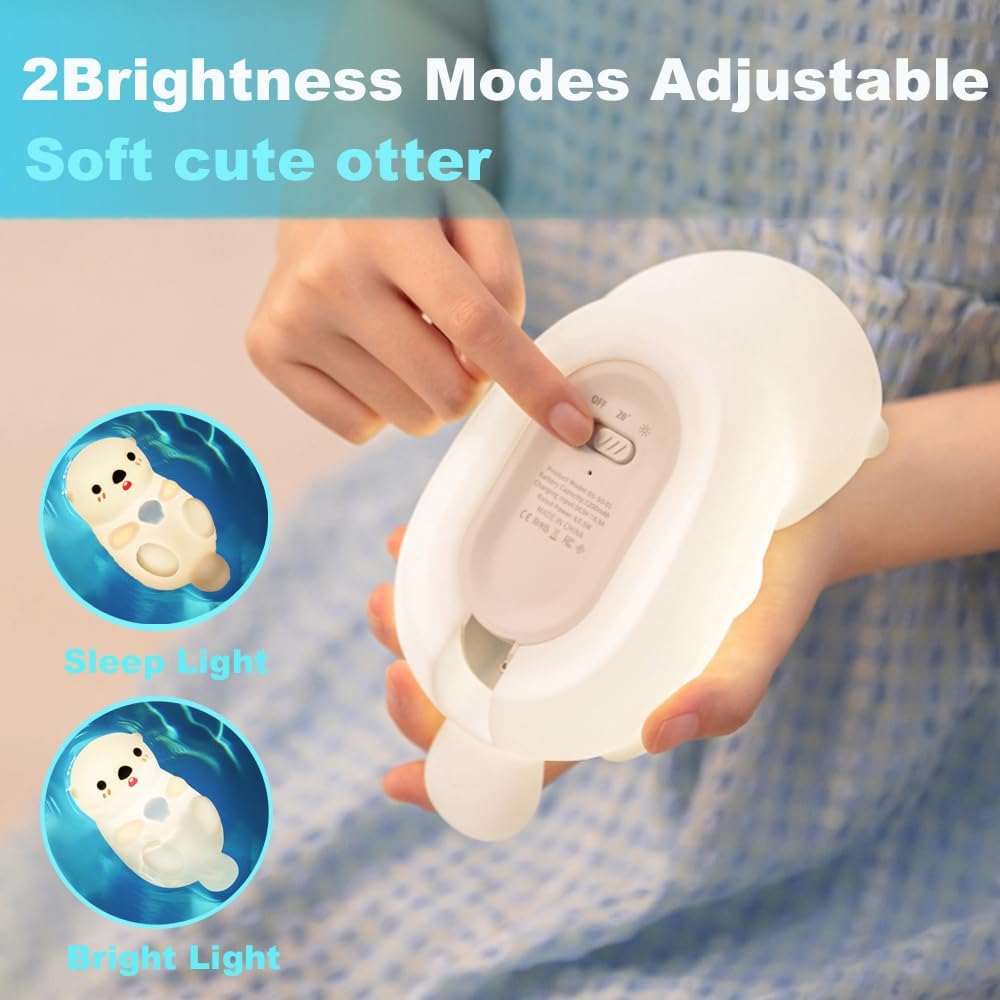 Cute Otter Night Light for Kids Bedroom, Animal Silicone Nursery Night Lamp Touch Control Sea Otter Nightlights USB Rechargeable Bedside Lamp for Baby Children Toddlers Girls Gift