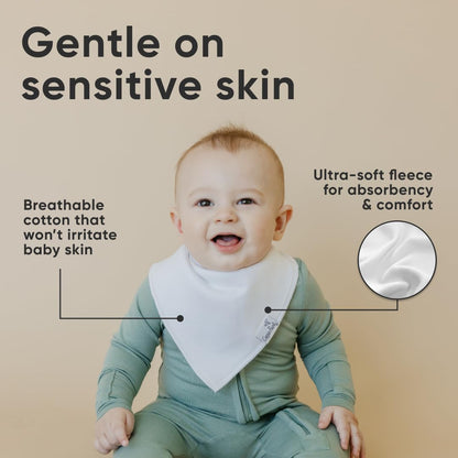 Copper Pearl 4 Pack Soft Cotton Baby Bibs for Drooling and Teething, Absorbent Drool Bibs for Baby Girl and Boy, Adjustable to Fit Newborns to Toddlers (White Basics)