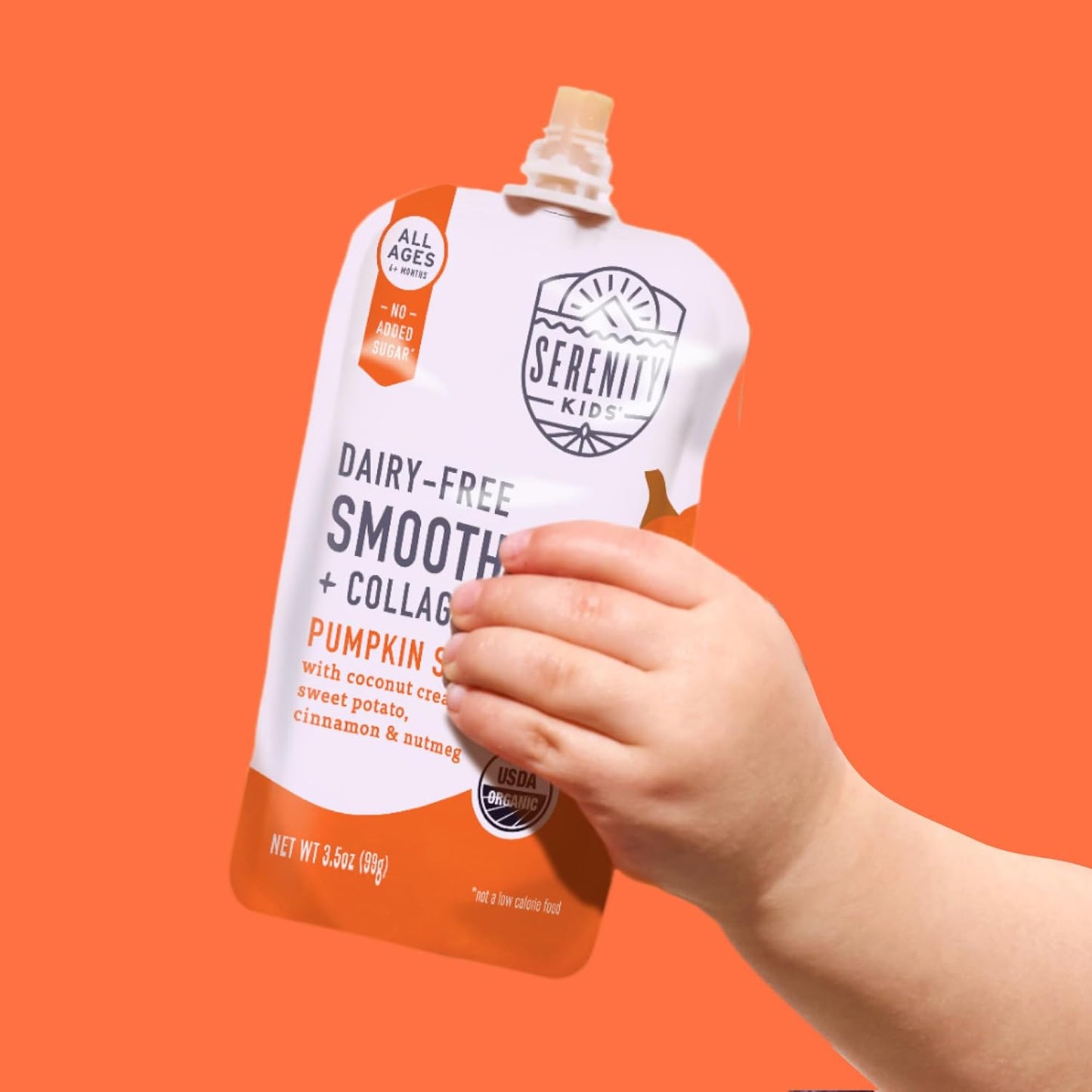 Serenity Kids 6+ Months Dairy-Free Smoothie Baby Food - USDA Organic Grass-Fed Collagen & Pumpkin