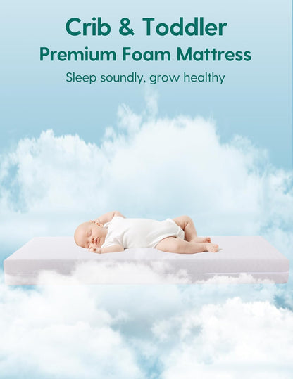 BABELIO Crib Mattress Memory Foam Toddler Mattress 2-Stage Standard Size Baby Mattress with Removable Waterproof Cover Grey