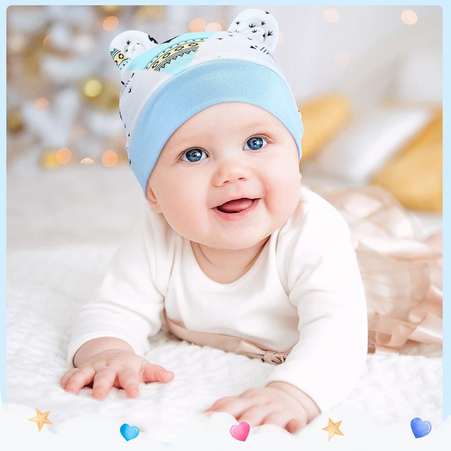 Geyoga 6 Pieces Newborn Baby Hat Bear Ears Infant Caps Baby Boy Girl Toddler Hats Infant Beanie Caps for 0-3 Months