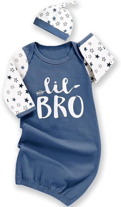 AMAWMW Newborn Baby Girl Little Sister Sleeper Gown Stripe Long Sleeve Nightgown Pajamas Gifts Stuff Essential Outfit