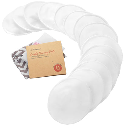Organic Nursing Pads - 14 Washable Viscose Derived from Bamboo Breastfeeding Pads, Wash Bag