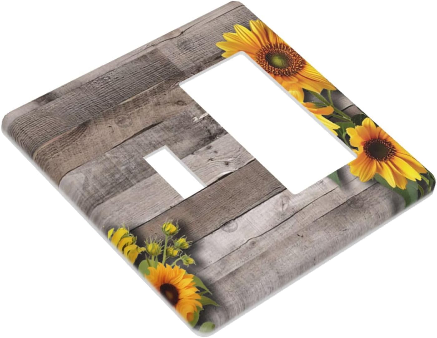 Sunflower Rustic Brown Gray Wood Outlet Covers 1 Toggle 1 Rocker Combination Decorative Wall Plate