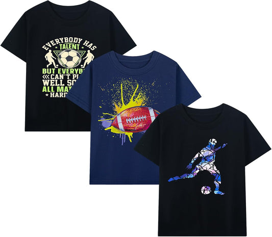 HILEELANG Kids Boy Basic Plain Cotton T-Shirts Short Sleeve Crew Neck Summer Tees 4packs 6-12 Years