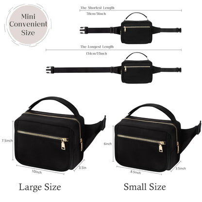 printe Small Diaper Bag with Portable Changing Pad, Crossbody Fanny Pack with Wipes Pocket for Stroller, Women Waist Bag for Travel, Black Large