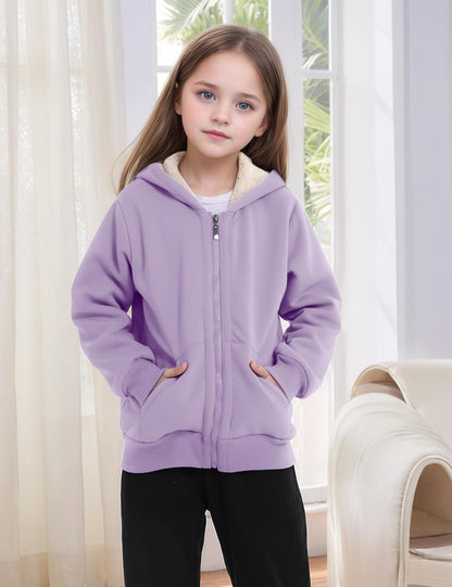 Gihuo Unisex Boy's Girls Winter Warm Sherpa Lined Zip Up Sweatshirt Fleece Jacket Kid's Hoodie Outerwear